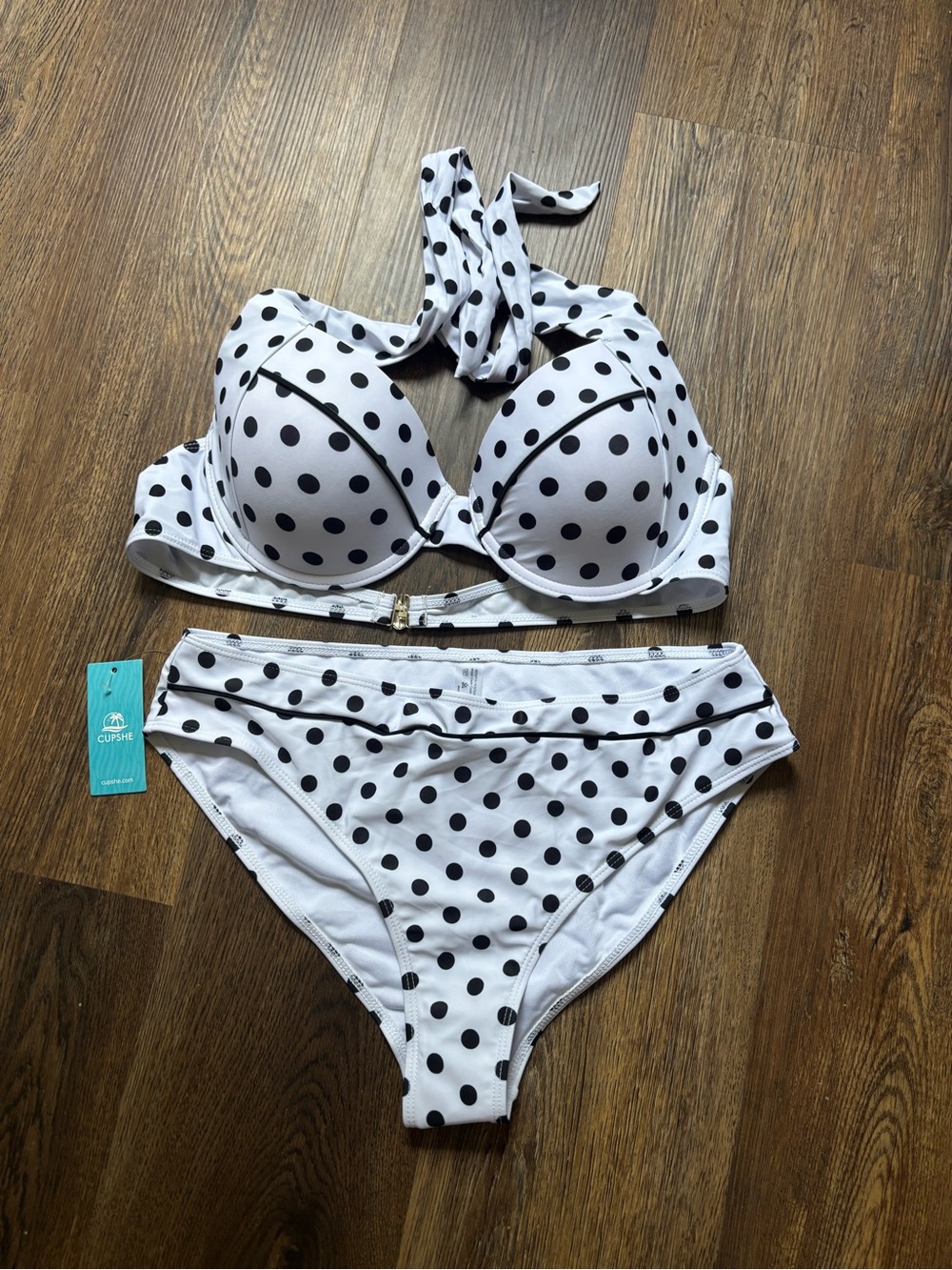 Cupshe White & Black Polka Dot Halter Bikini Set